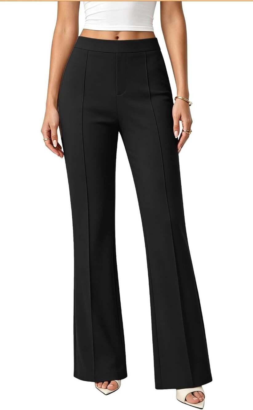 Women's Black High Waisted Business Casual Flare Pants Stretchy Work Trousers wi